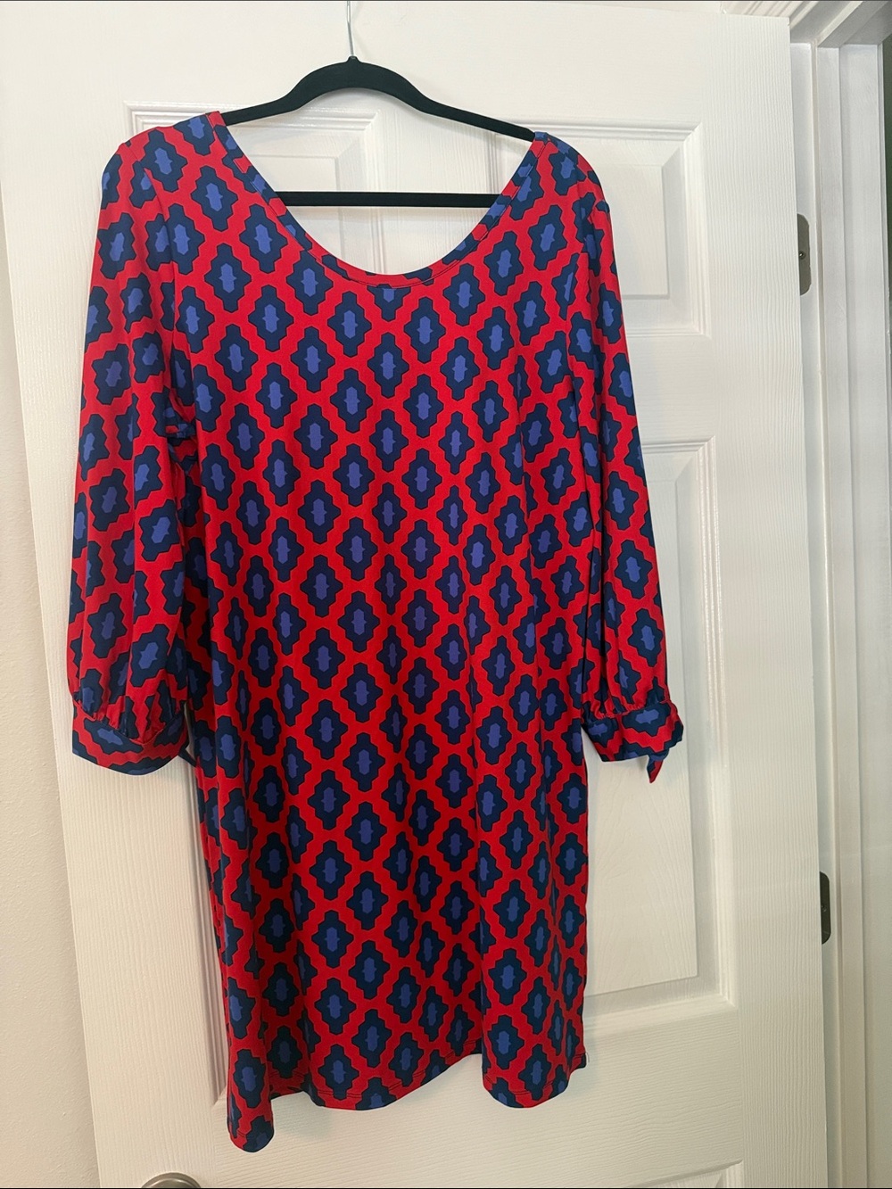 Mud Pie Red and Blue Geometric 3/4 Sleeve Shift Dress